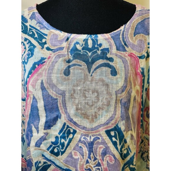 Chico's 100% Linen Poncho Pastel Paisley Boho Top Oversized Women's S/M - Picture 7 of 12